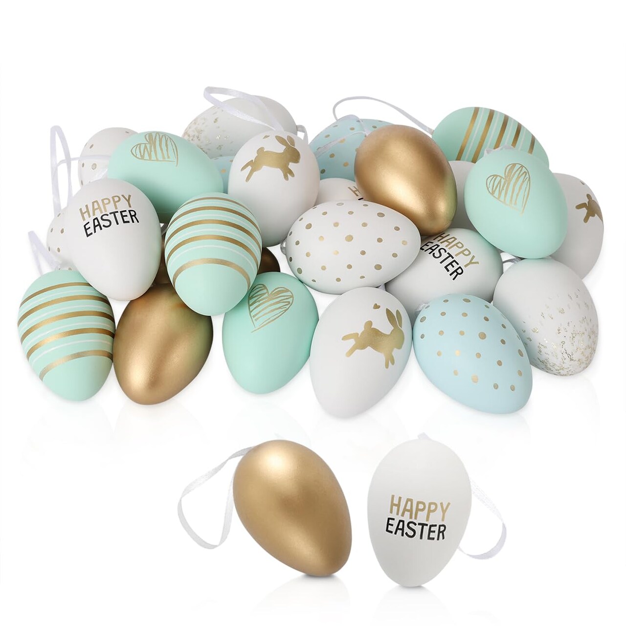 24 Charming Golden Pastel Easter Eggs I Easter Decorations 2026 I Attractive 8 Unique Designs & Bunny Patterns I Decorations for Table I Eggs for Indoor & Outdoor Use